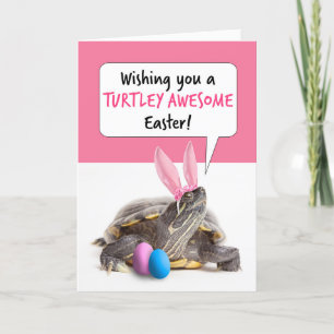 Happy Easter Schattigee Schildpad om Bunny Ears Feestdagen Kaart
