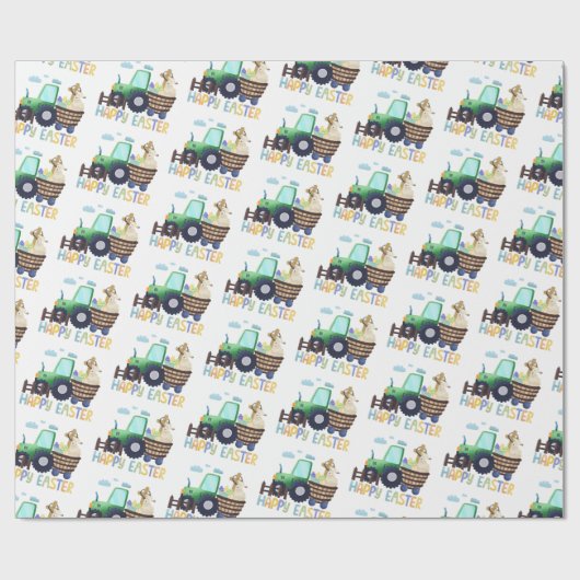 Happy Easter Schattigee Tractor Cadeaupapier (Vlak)