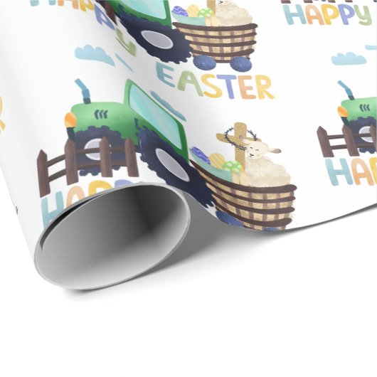 Happy Easter Schattigee Tractor Cadeaupapier (Rol Hoek)