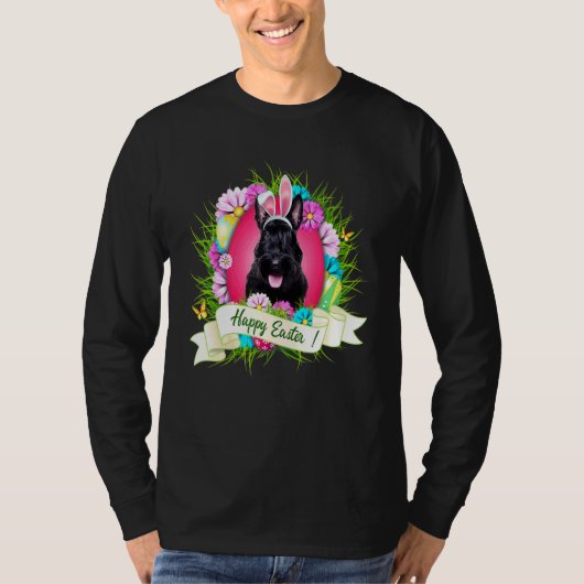 Happy Easter Scottish Terrier die Bunny Ear Eg dro T-shirt (Voorkant)