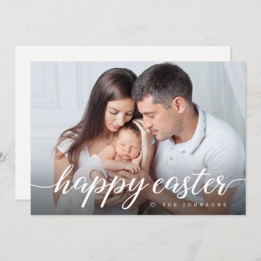 Happy Easter Script Aangepaste foto Feestdagenkaart (Voorkant / Achterkant)