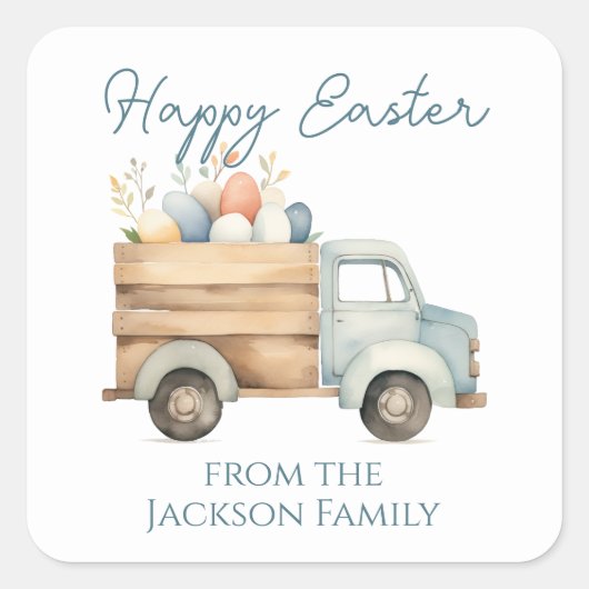 Happy Easter Script Bloemenwagen Vierkante Sticker (Voorkant)