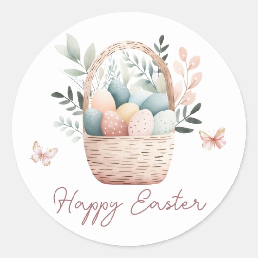 Happy Easter Script Egg Basket Ronde Sticker (Voorkant)