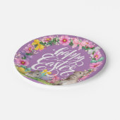 Happy Easter Script Floral lavender Easter Bunny Papieren Bordje (Gekanteld)