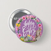 Happy Easter Script Floral lavender Easter Bunny Ronde Button 5,7 Cm (Voorkant /achterkant)