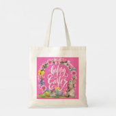 Happy Easter Script Floral Pink Easter Bunny Egg Tote Bag (Achterkant)