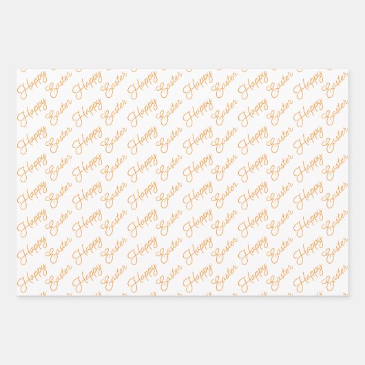 Happy Easter Script Oranje en White Inpakpapier Vel (Voorkant)