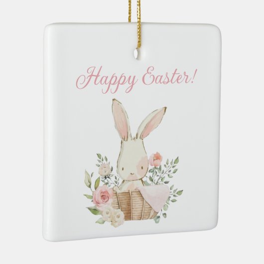 Happy Easter Script Waterverf Bunny Rabbit Pink Keramisch Ornament (Rechts)