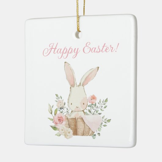 Happy Easter Script Waterverf Bunny Rabbit Pink Keramisch Ornament (Links)