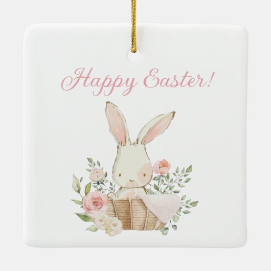 Happy Easter Script Waterverf Bunny Rabbit Pink Keramisch Ornament (Achterkant)