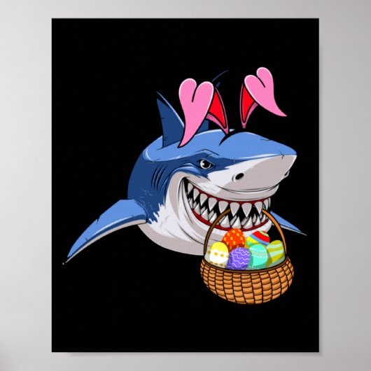 Happy Easter Shark Bunny With Easter Basket Boys G Poster (Voorkant)