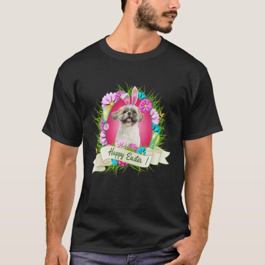 Happy Easter Shih Tzu die Bunny Ear Eggs Cool verv T-shirt (Voorkant)