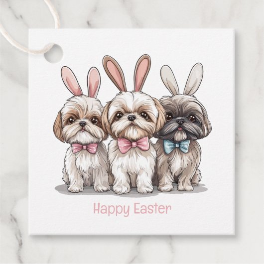 Happy Easter Shih Tzu Dogs Bedankjes Labels (Voorkant)