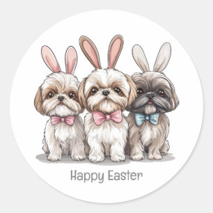 Happy Easter Shih Tzu Dogs Ronde Sticker