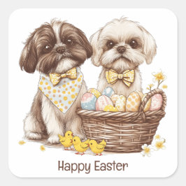 Happy Easter Shih Tzu Dogs Vierkante Sticker