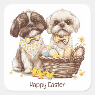 Happy Easter Shih Tzu Dogs Vierkante Sticker