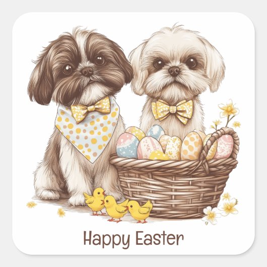 Happy Easter Shih Tzu Dogs Vierkante Sticker (Voorkant)