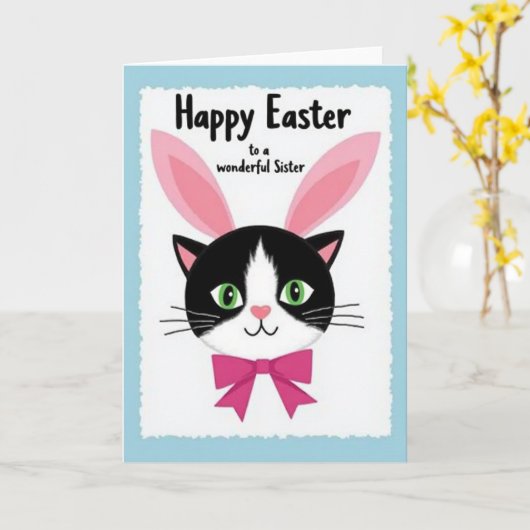 Happy Easter Sister Cat Card Kaart (Gele Bloem)