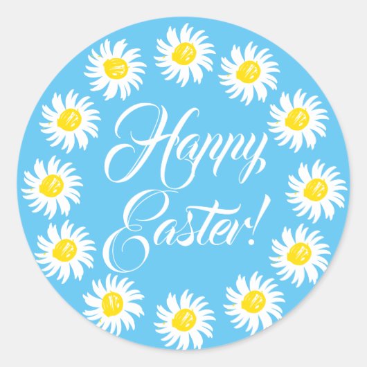 Happy Easter sky blauw script schattig maisachtig Ronde Sticker (Voorkant)