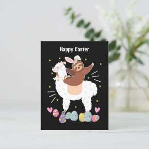 Happy Easter Sloth en llama briefkaart