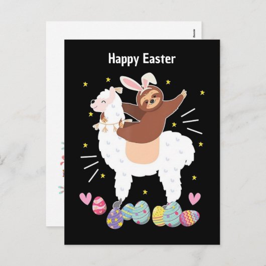 Happy Easter Sloth en llama briefkaart (Voorkant / Achterkant)