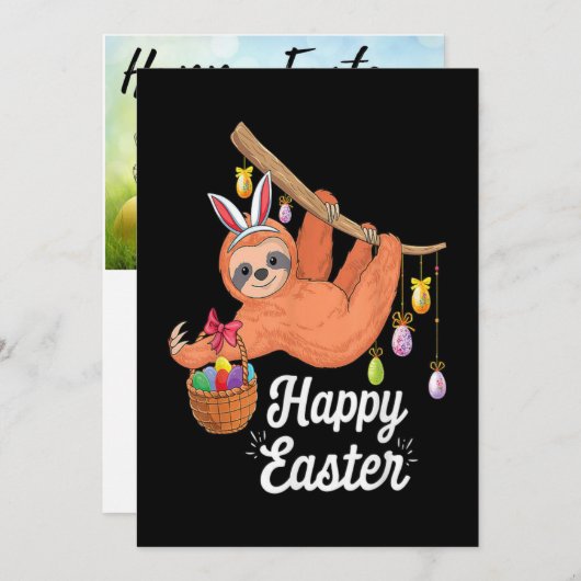 Happy Easter Sloth Flat Holiday Kaart (Voorkant / Achterkant)