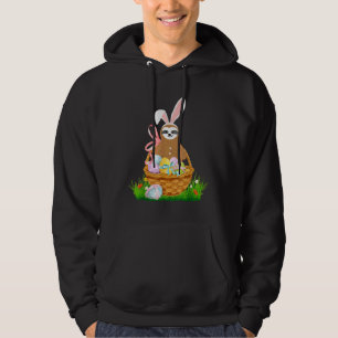 Happy Easter Sloth Wearing Bunny Ear Eg Basket Sl Hoodie