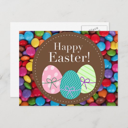 Happy Easter smarties chocolade snoep regenboog Feestdagenkaart (Voorkant / Achterkant)