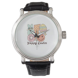 Happy Easter Smile Face Retro Hippie Konijn Horloge