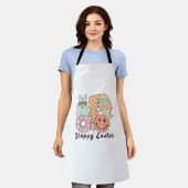 Happy Easter Smile Face Retro Hippie Konijn Schort (Gedragen)