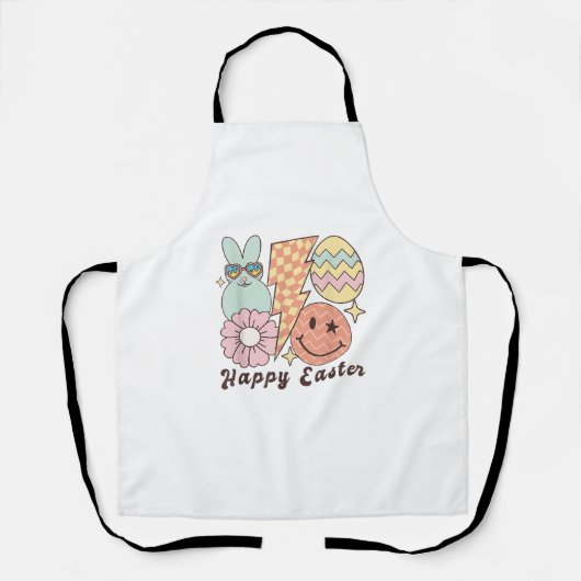 Happy Easter Smile Face Retro Hippie Konijn Schort (Voorkant)