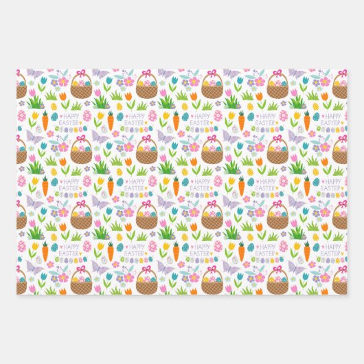 Happy Easter Spring Bloemen Easter Eggs Baskets Inpakpapier Vel (Voorkant 2)