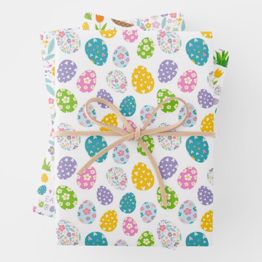 Happy Easter Spring Bloemen Easter Eggs Baskets Inpakpapier Vel (In situ)