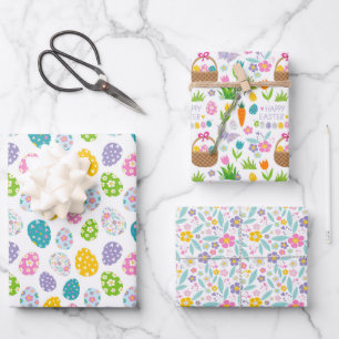Happy Easter Spring Bloemen Easter Eggs Baskets Inpakpapier Vel