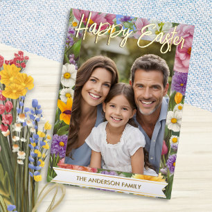 Happy Easter Spring Bloemen Familiefoto Bloemen Folie Feestdagenkaart