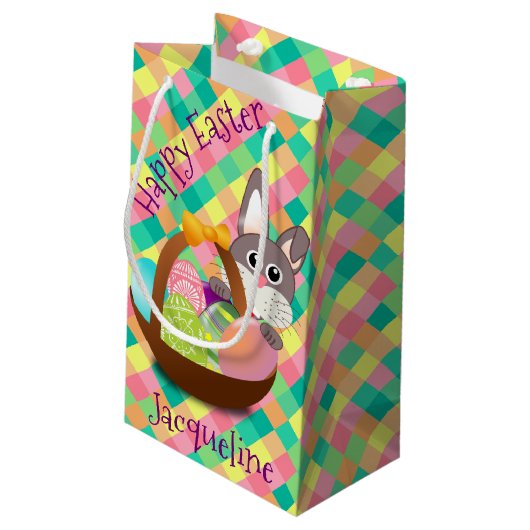 Happy Easter Spring Checkerboard op maat Klein Cadeauzakje (Achterkant Gekanteld)