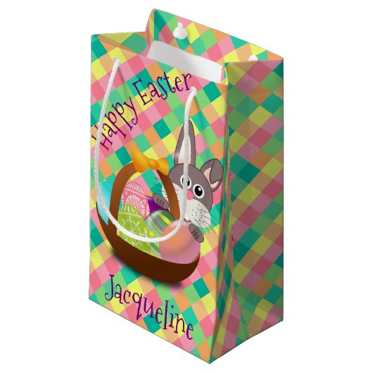 Happy Easter Spring Checkerboard op maat Klein Cadeauzakje (Voorkant Gekanteld)