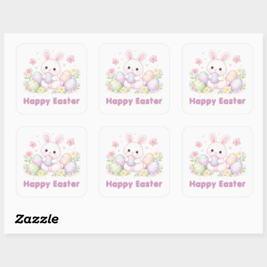 Happy Easter Spring Design - Cute Easter Bunny Vierkante Sticker (Vel)