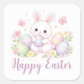 Happy Easter Spring Design - Cute Easter Bunny  Vierkante Sticker (Voorkant)