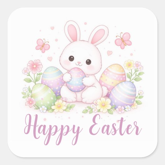 Happy Easter Spring Design - Cute Easter Bunny  Vierkante Sticker (Voorkant)