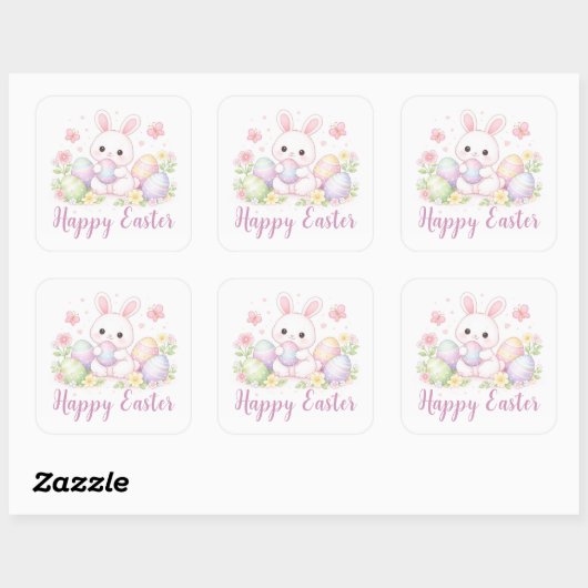 Happy Easter Spring Design - Cute Easter Bunny  Vierkante Sticker (Vel)