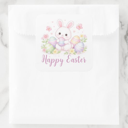 Happy Easter Spring Design - Cute Easter Bunny  Vierkante Sticker (Tas)