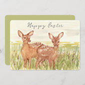 Happy Easter Spring Fawns Deer Wildflower Field Feestdagenkaart (Voorkant / Achterkant)