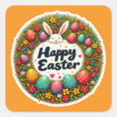 Happy Easter – Spring Floral Circle Autocolante Vierkante Sticker (Voorkant)