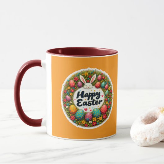 Happy Easter – Spring Floral Circle caneca Mok (Met donut)