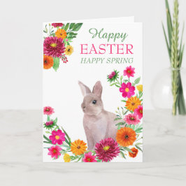 Happy Easter Spring Floral Wreath Bunny Feestdagen Kaart