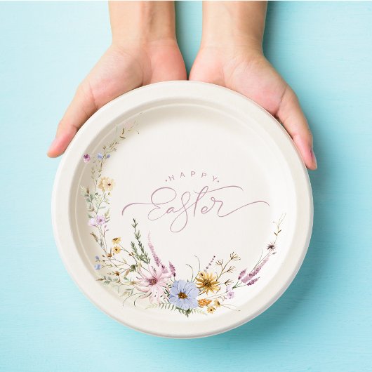 Happy Easter Spring Flower Wreate Papieren Bordje