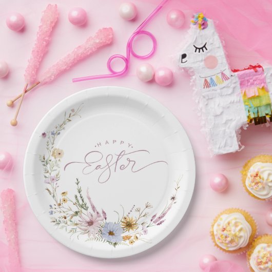 Happy Easter Spring Flower Wreate Papieren Bordje (Feest)