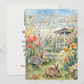 Happy Easter Spring Flowers & Bunnies Easter Card (Voorkant / Achterkant)