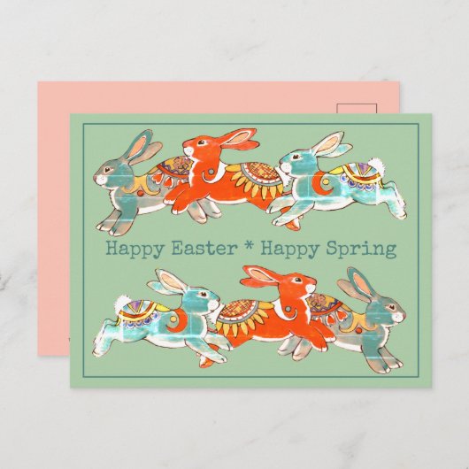 Happy Easter Spring Konijn Roze Munt Tribal Uniek Feestdagenkaart (Voorkant / Achterkant)